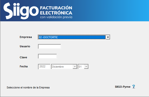 SiigoPyme - inicio de sesión